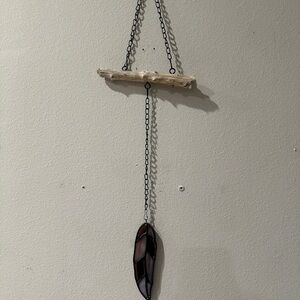 Artistic Driftwood and Stained Glass Feather Decor